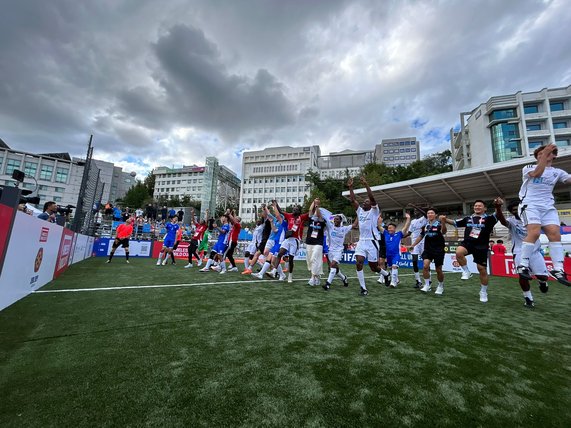England celebrate at the Homeless World Cup 2024