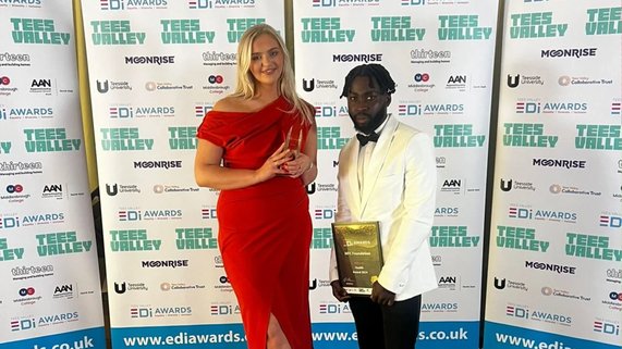 Foundation staff Ruby Mason and Hassan Mtambo celebrate at the Tees Valley EDI Awards