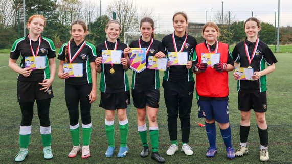 Laurence Jackson Celebrate winning the local heats of the Utilits U13 Girls Cup