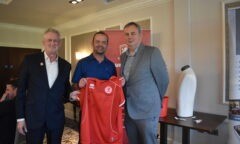 First prize in the raffle on Middlesbrough FC Foundation's Annual Golf Day 2024, a Boro shirt signed by members of the 2004 Carling Cup winning team