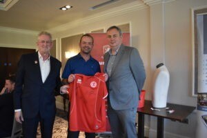First prize in the raffle on Middlesbrough FC Foundation's Annual Golf Day 2024, a Boro shirt signed by members of the 2004 Carling Cup winning team