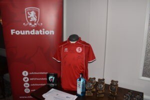 Raffle prizes and trophies for Middlesbrough FC Foundation's Annual Golf Day at Rockliffe in 2024