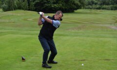 Neil Maddison teeing- off during Middlesbrough FC Foundation's Annual Golf Day 2024 at Rockliffe
