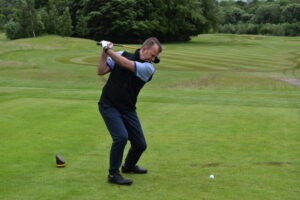 Neil Maddison teeing- off during Middlesbrough FC Foundation's Annual Golf Day 2024 at Rockliffe